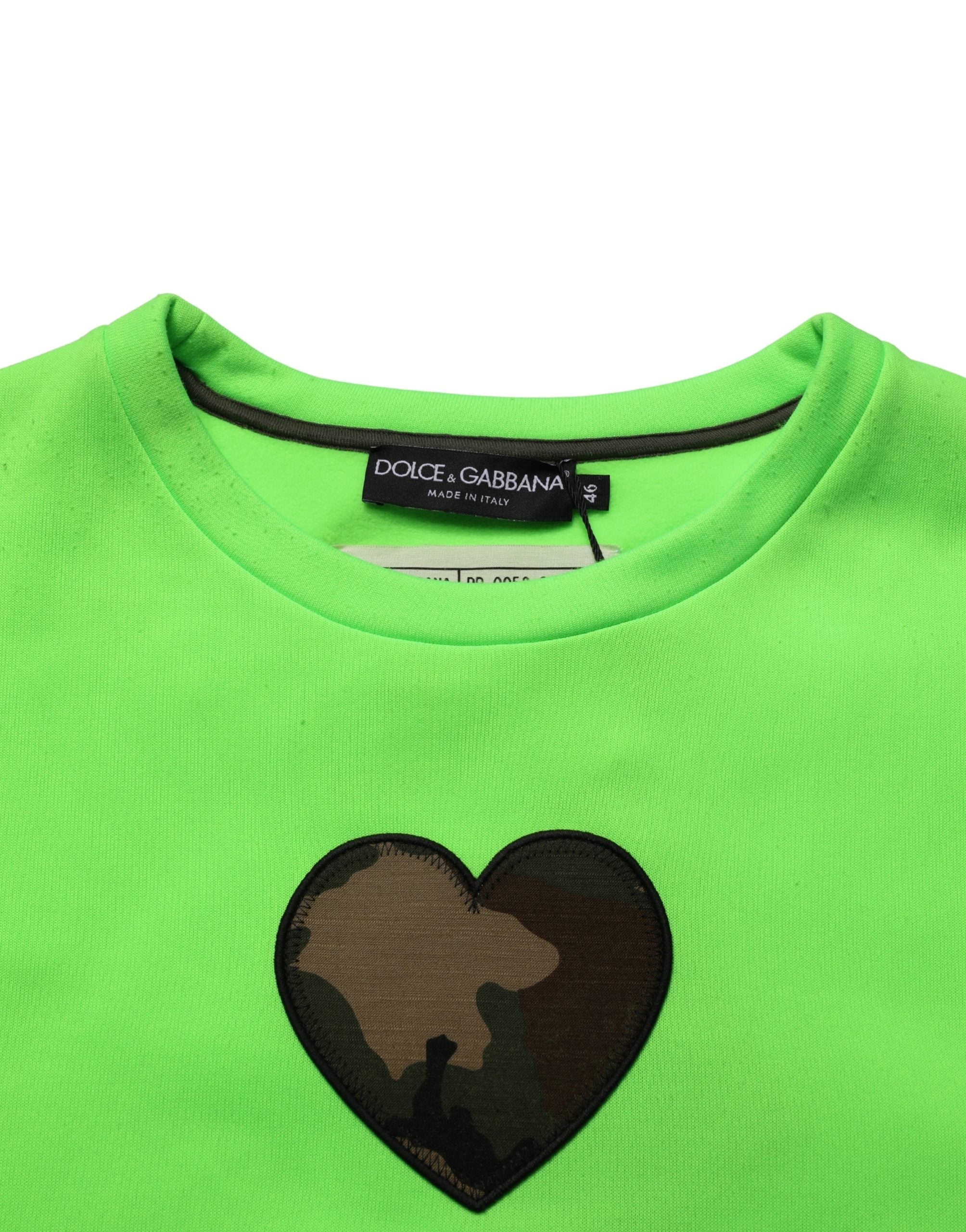 Dolce & Gabbana Green Patchwork Heart Men Sweatshirt Sweater