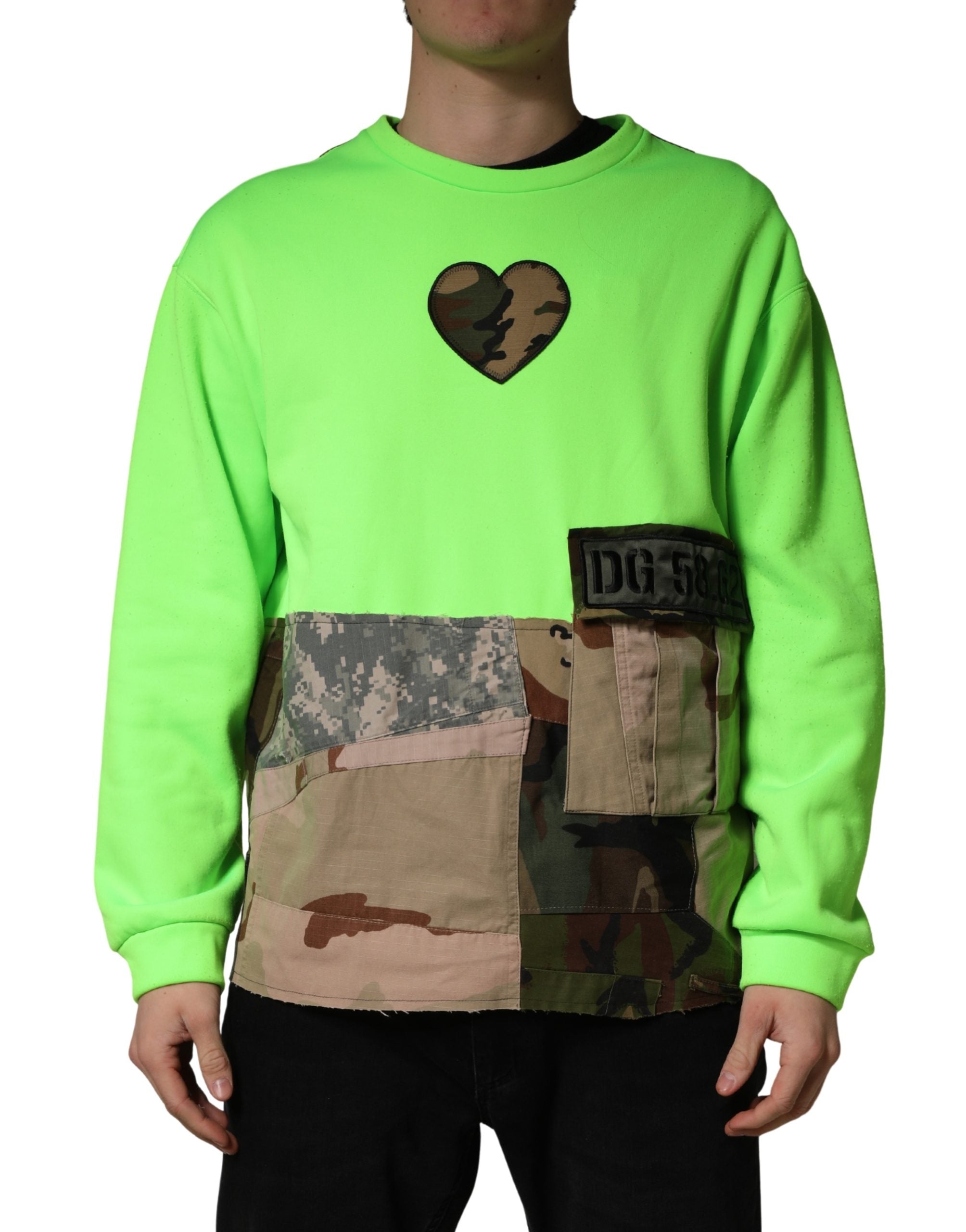 Dolce & Gabbana Green Patchwork Heart Men Sweatshirt Sweater