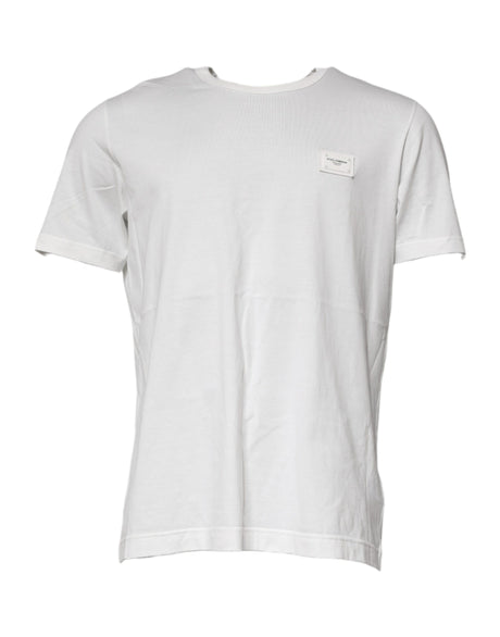 Dolce & Gabbana White Logo Plaque Cotton Crew Neck  T-shirt