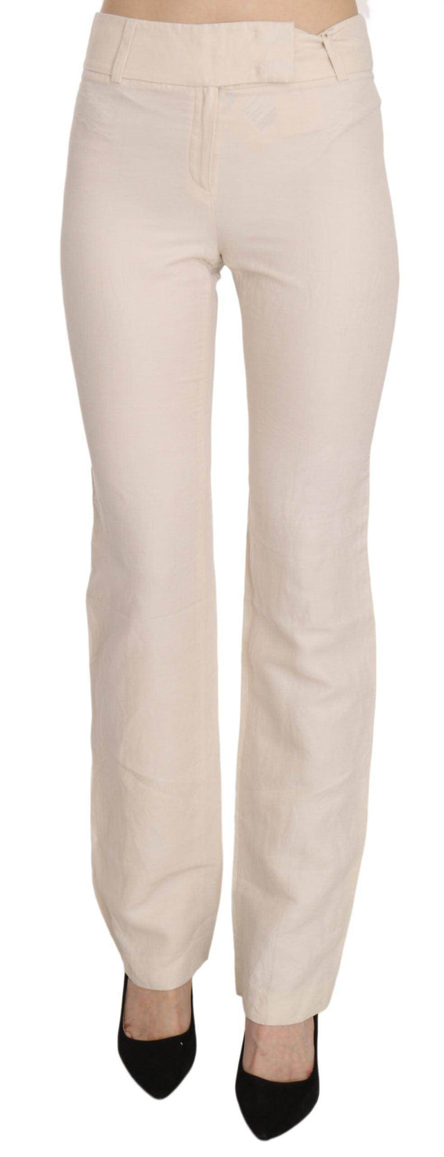 LAUREL White High Waist Silk Blend Flared Dress Trousers Pants - Hilstor