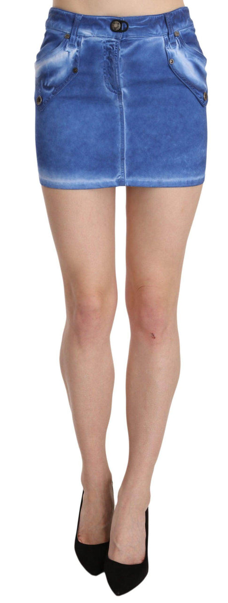 PLEIN SUD Chic Blue Mini Cotton Skirt with Zip Detail - Hilstor