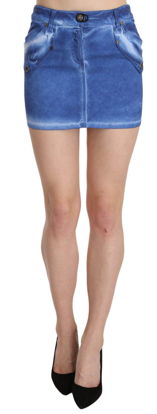 PLEIN SUD Chic Blue Mini Cotton Skirt with Zip Detail - Hilstor