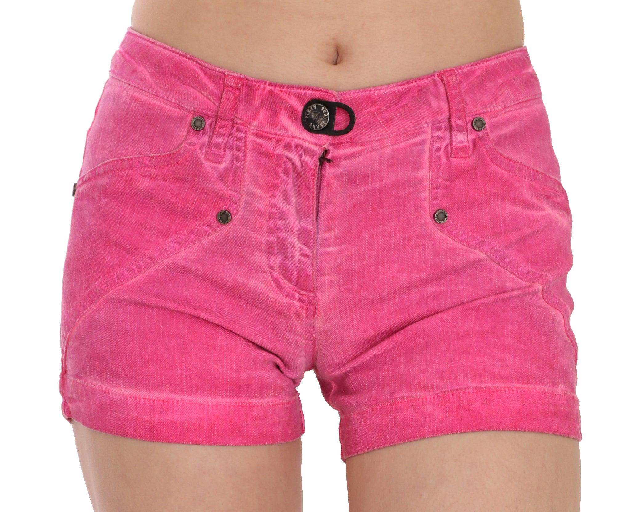 PLEIN SUD Chic Pink Mid Waist Mini Shorts - Hilstor