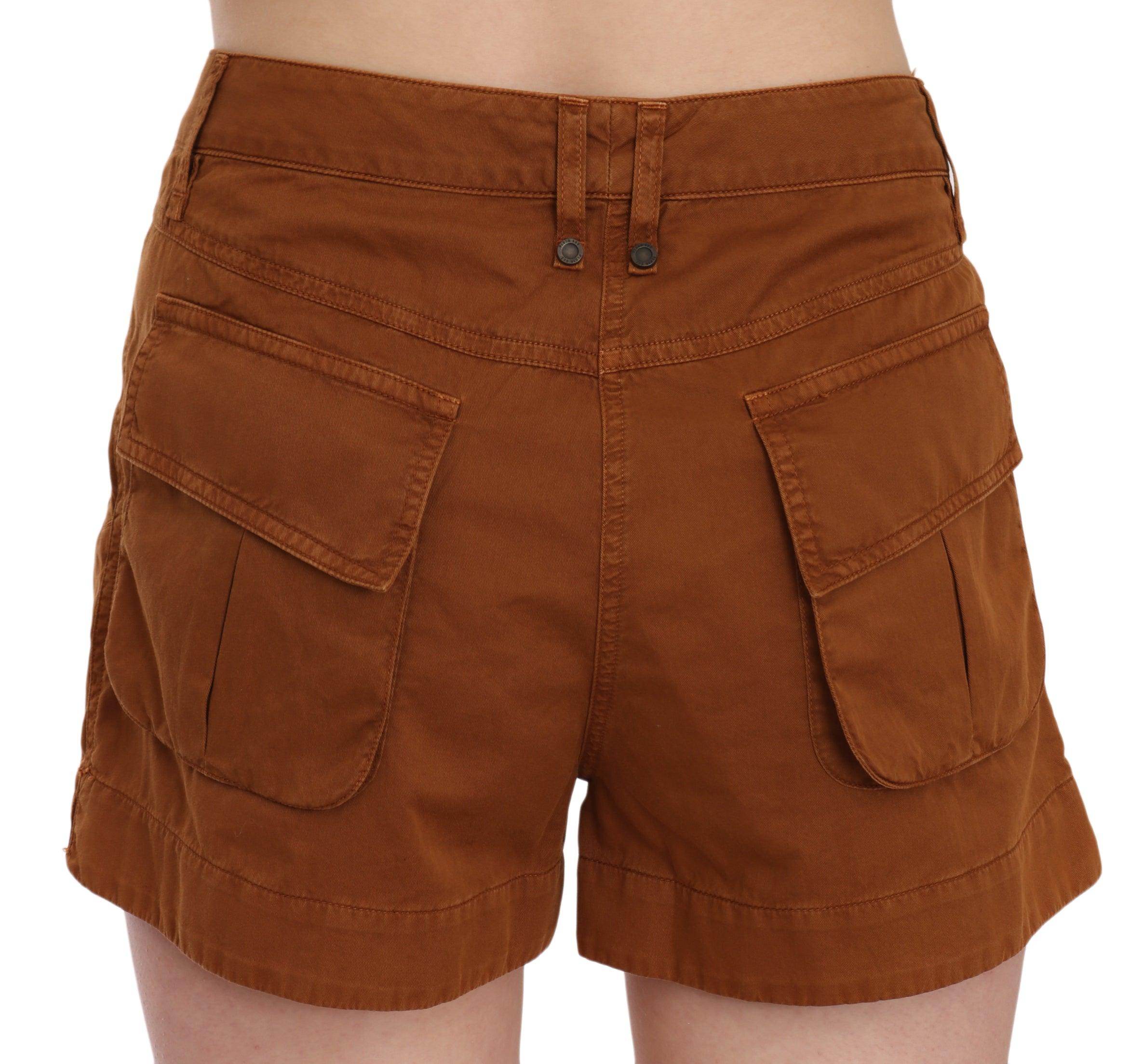 PLEIN SUD Chic Brown Mid Waist Mini Shorts - Hilstor
