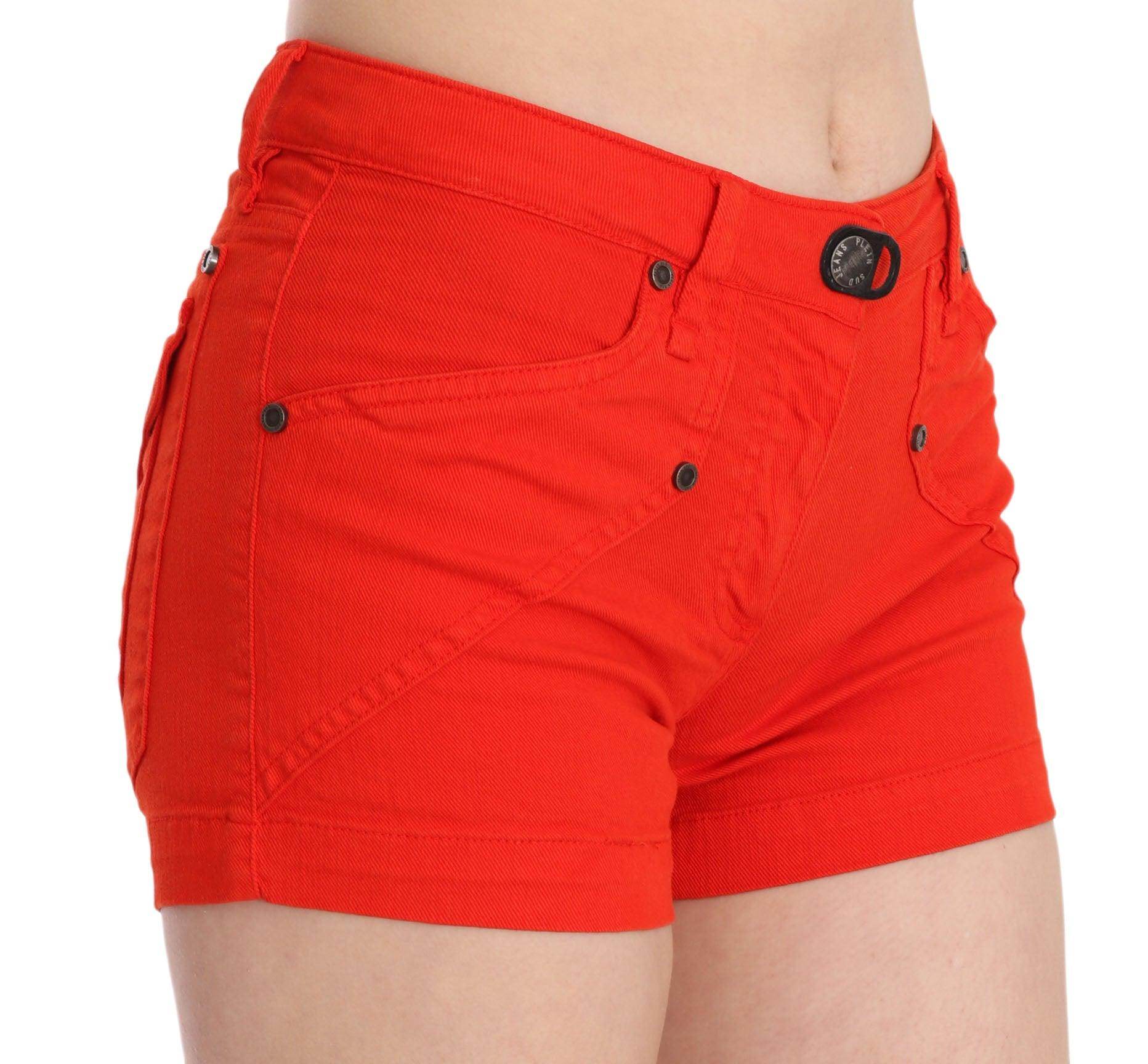 PLEIN SUD Chic Mid Waist Mini Shorts in Vibrant Orange - Hilstor