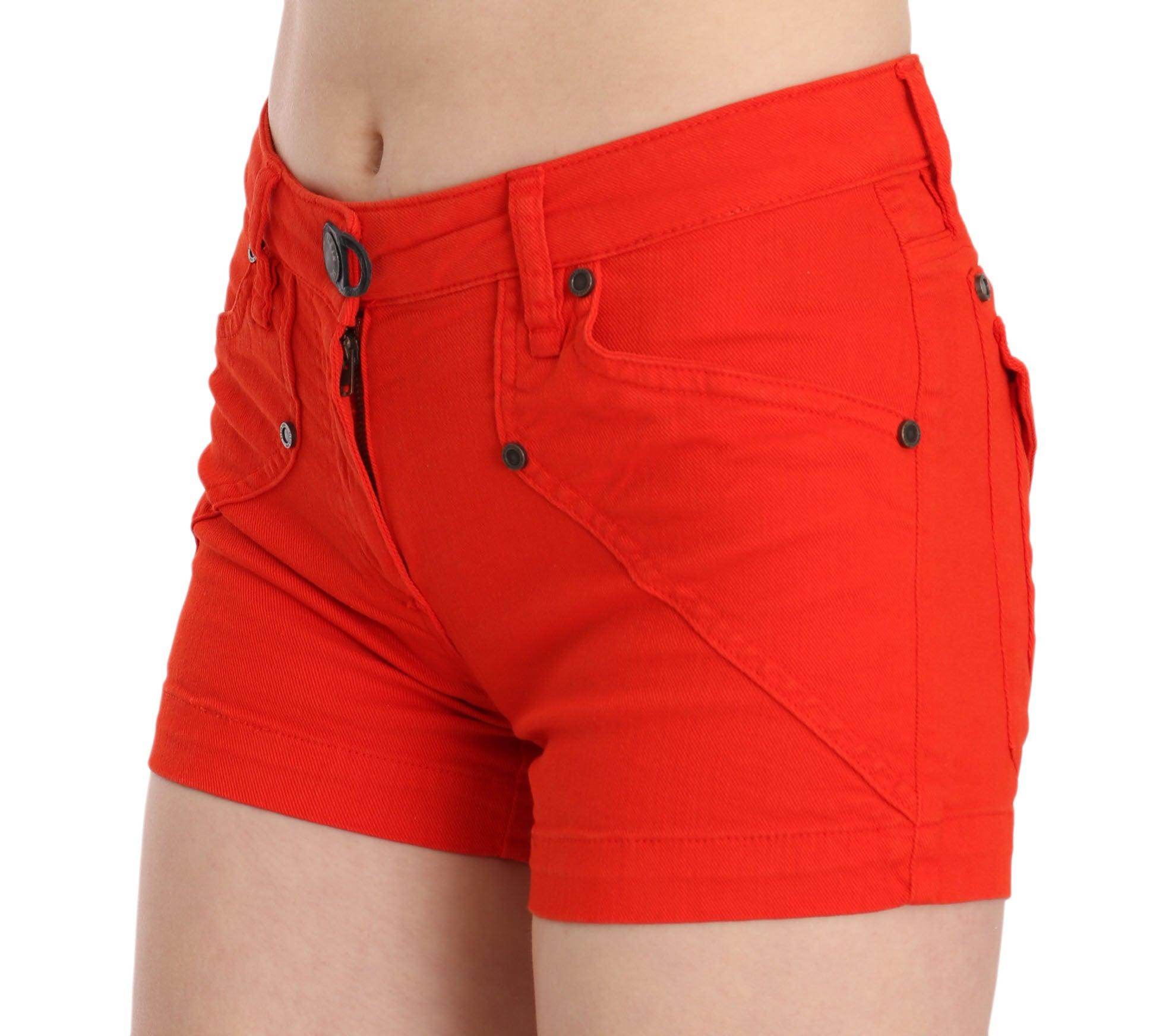 PLEIN SUD Chic Mid Waist Mini Shorts in Vibrant Orange - Hilstor