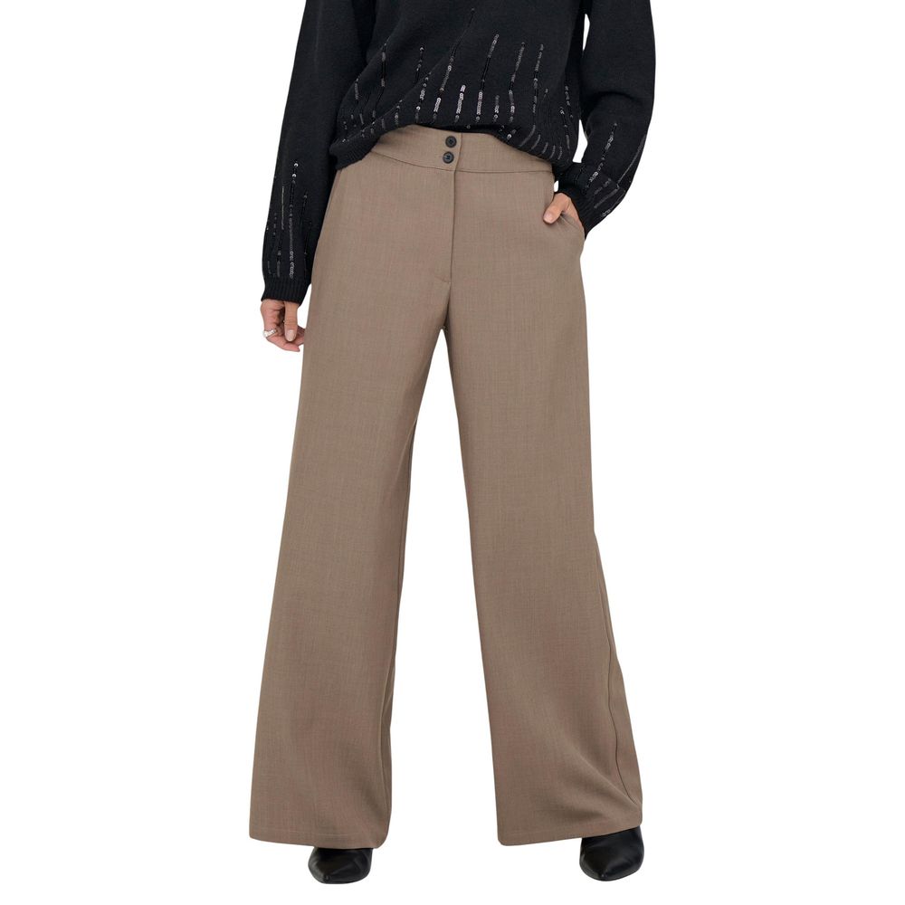 Jacqueline De Yong Brown Polyester Flared Pants