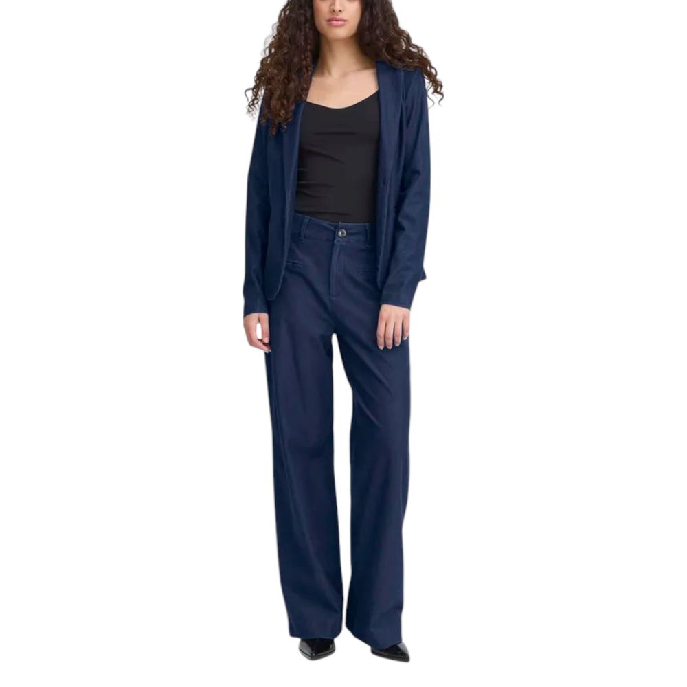 ICHI Blue Cotton Casual Pants