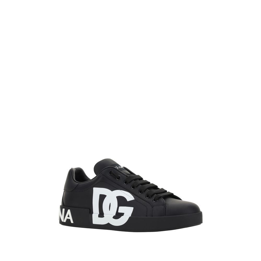 Dolce & Gabbana Black Calf Leather Bos Taurus Low Top Sneakers