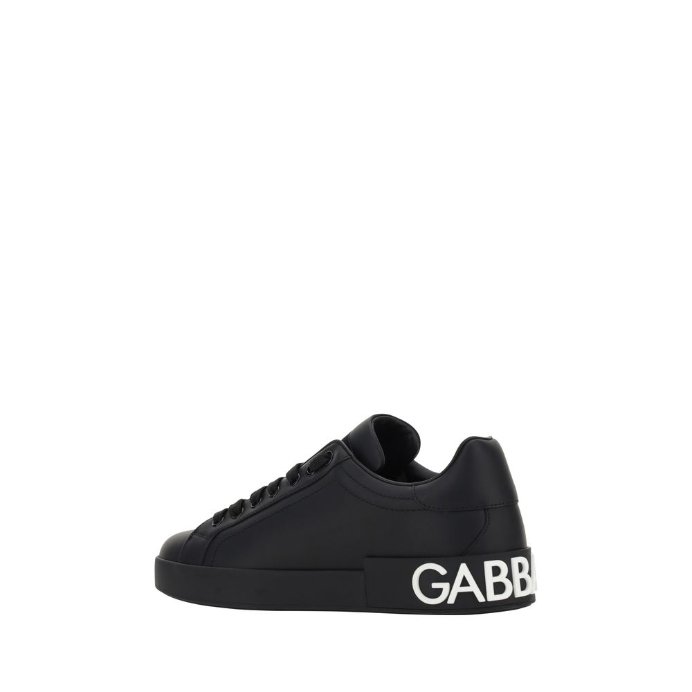 Dolce & Gabbana Black Calf Leather Bos Taurus Low Top Sneakers