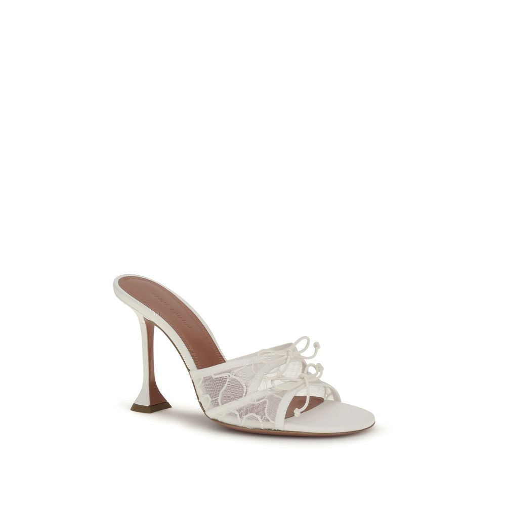 Amina Muaddi White Cotton Stiletto Heel Sandals