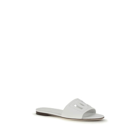 Dolce & Gabbana White Calf Leather Bos Taurus Flat Sandals