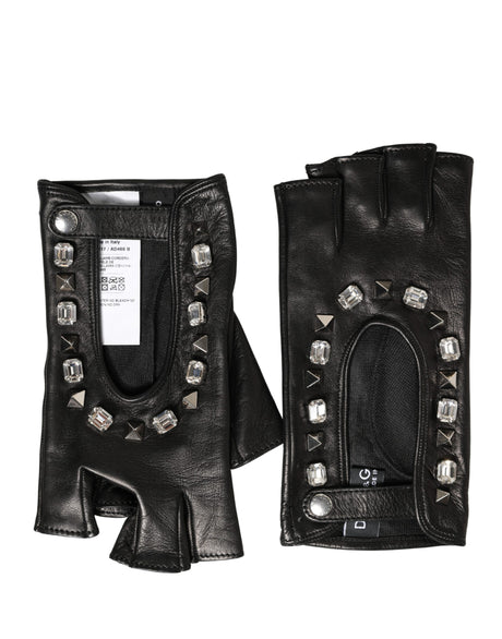 Dolce & Gabbana Women Black Embellished Wrist Length Mitten Gloves