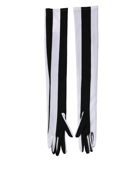 Dolce & Gabbana Black White Stripes Nylon Elbow Length Women Gloves