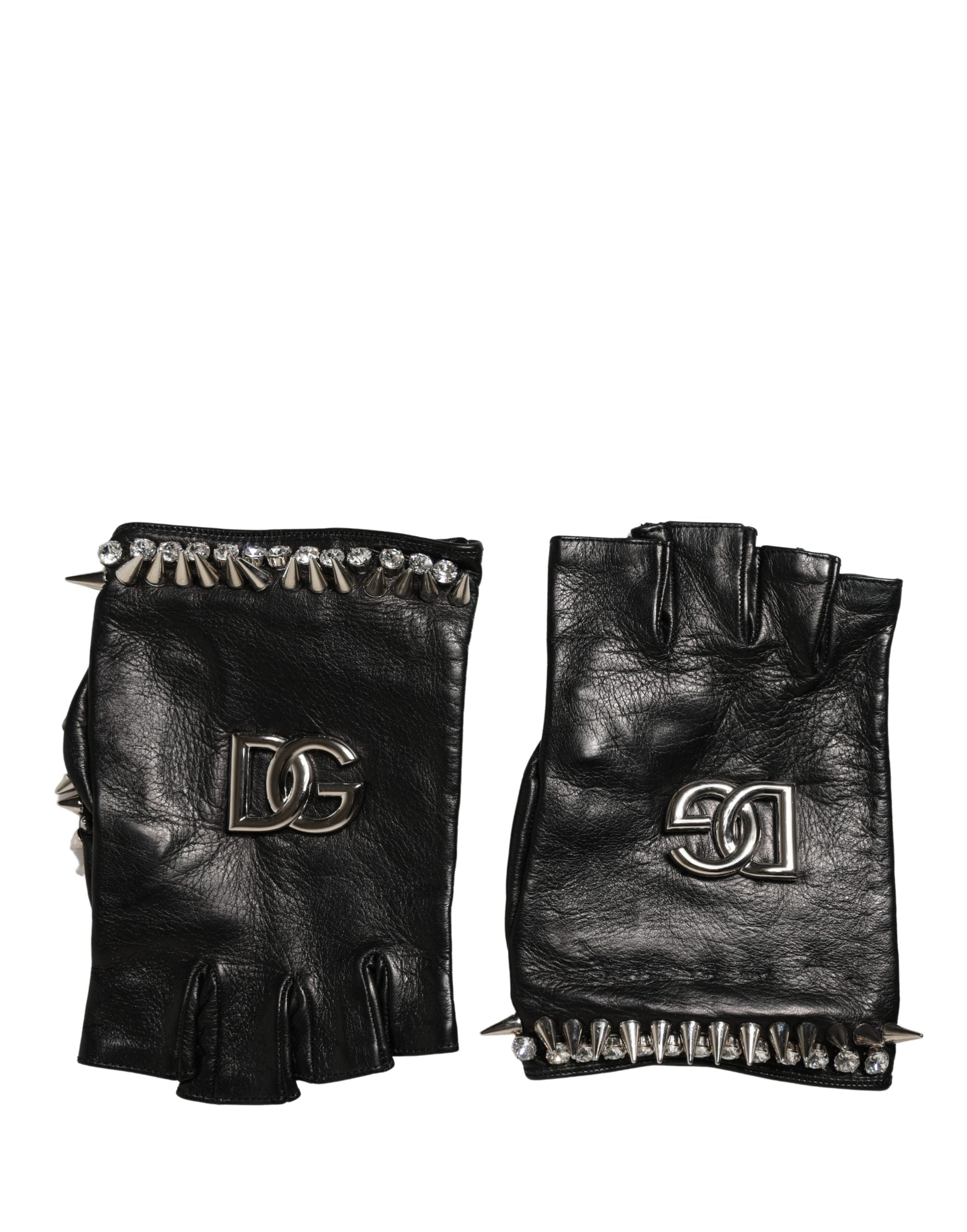 Dolce & Gabbana Women Black Embellished Wrist Length Mitten Gloves