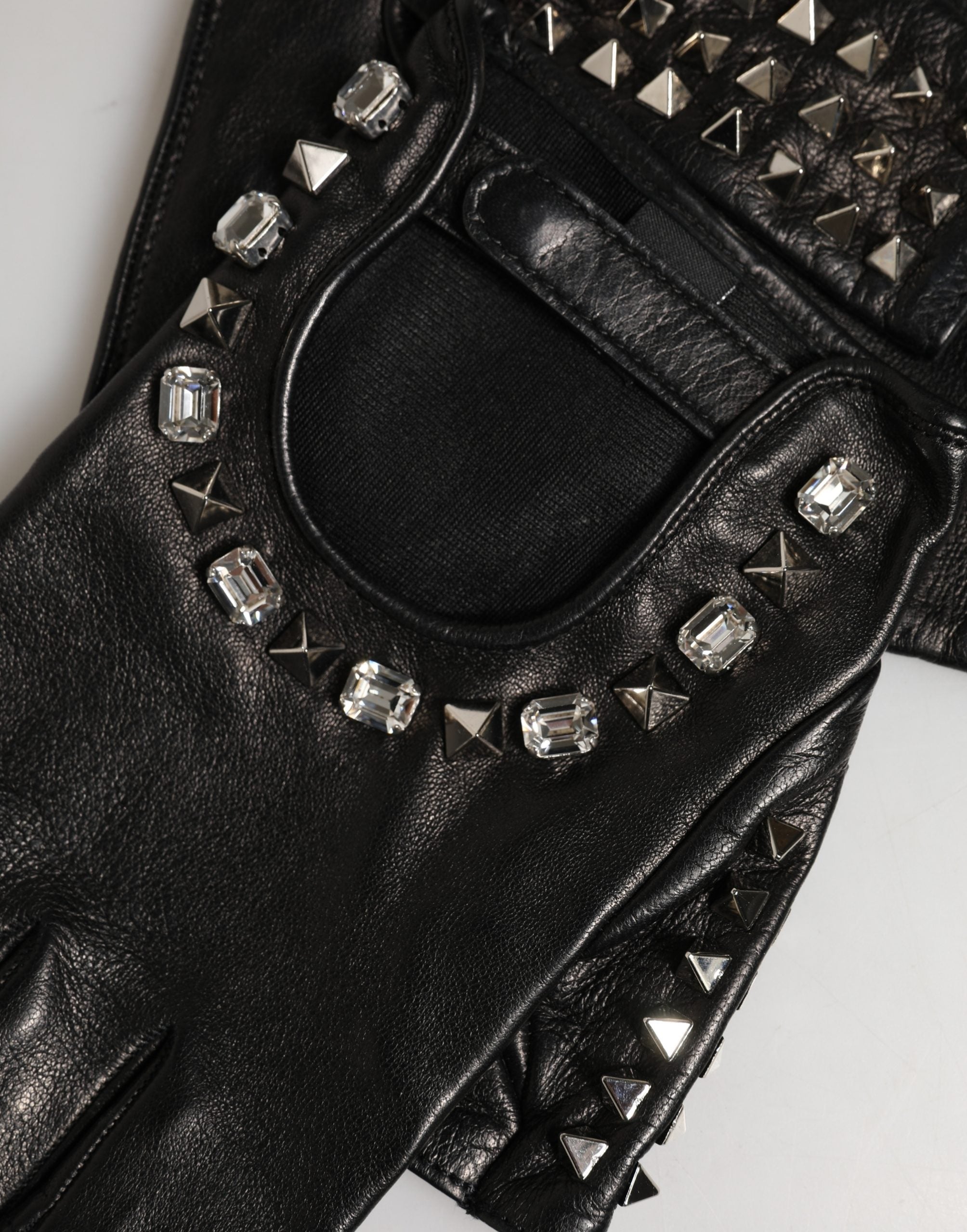 Dolce & Gabbana Black Embellished Wrist Length Mitten Women Gloves