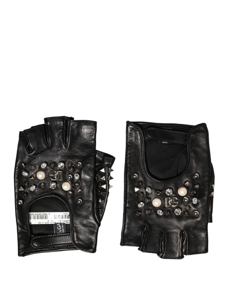 Dolce & Gabbana Black Embellished Wrist Length Mitten Women Gloves