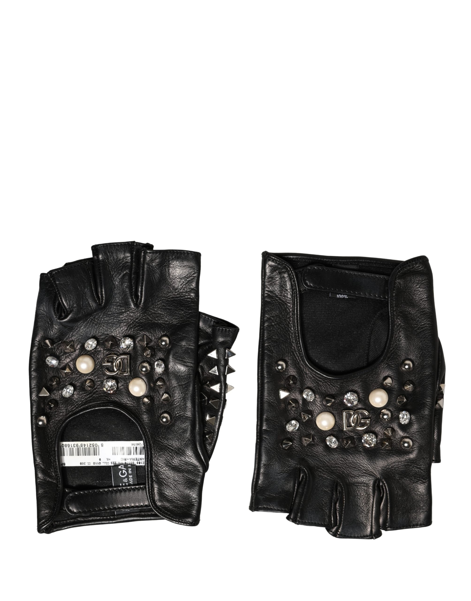 Dolce & Gabbana Black Embellished Wrist Length Mitten Women Gloves