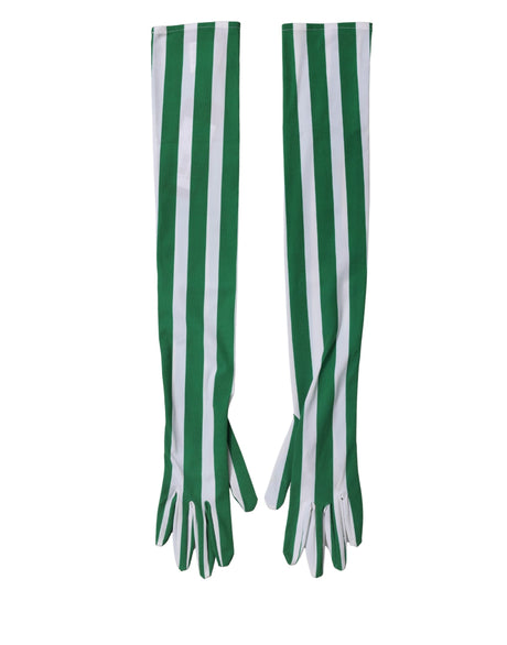 Dolce & Gabbana Green White Stripes Nylon Elbow Length Women Gloves