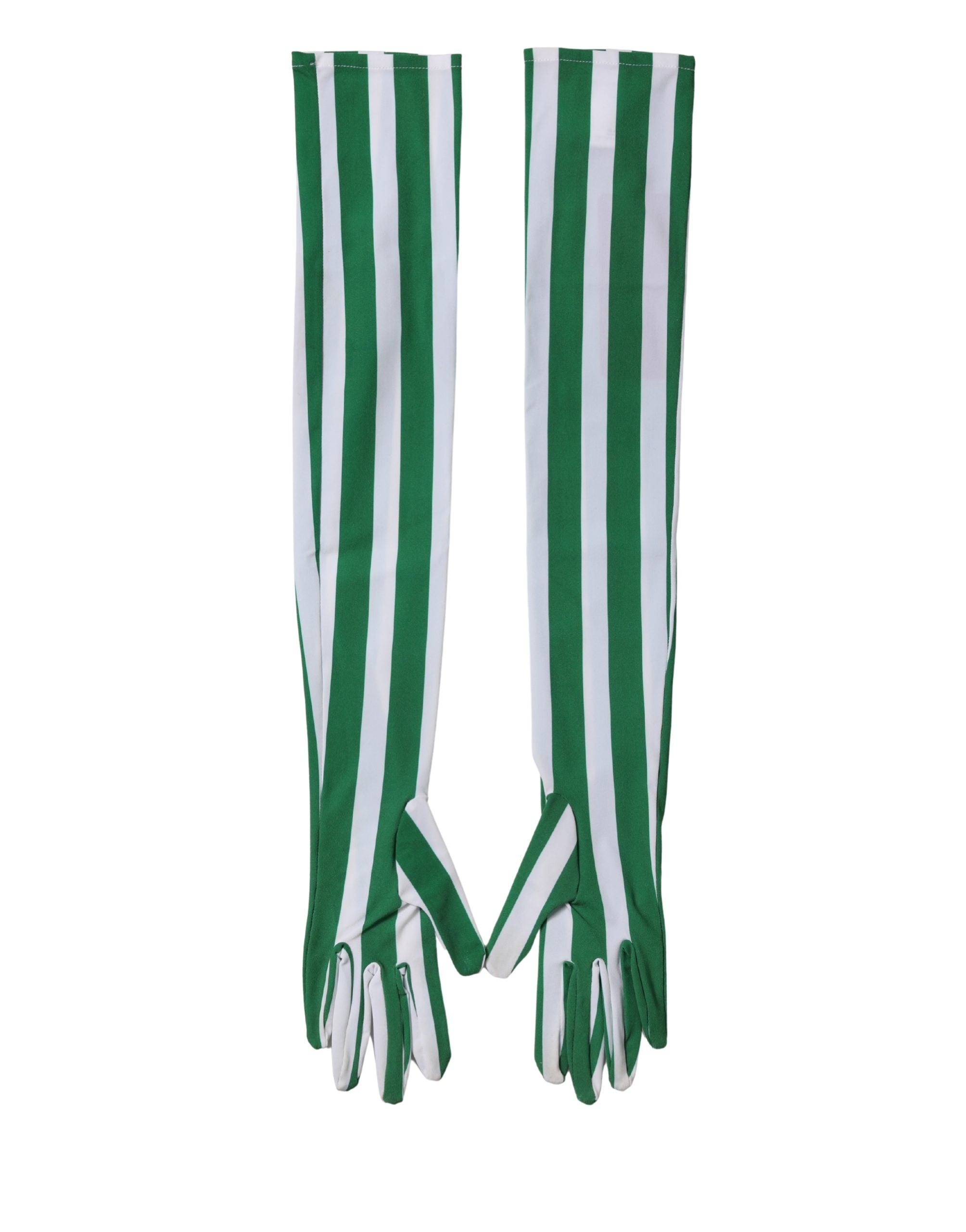 Dolce & Gabbana Green White Stripes Nylon Elbow Length Women Gloves