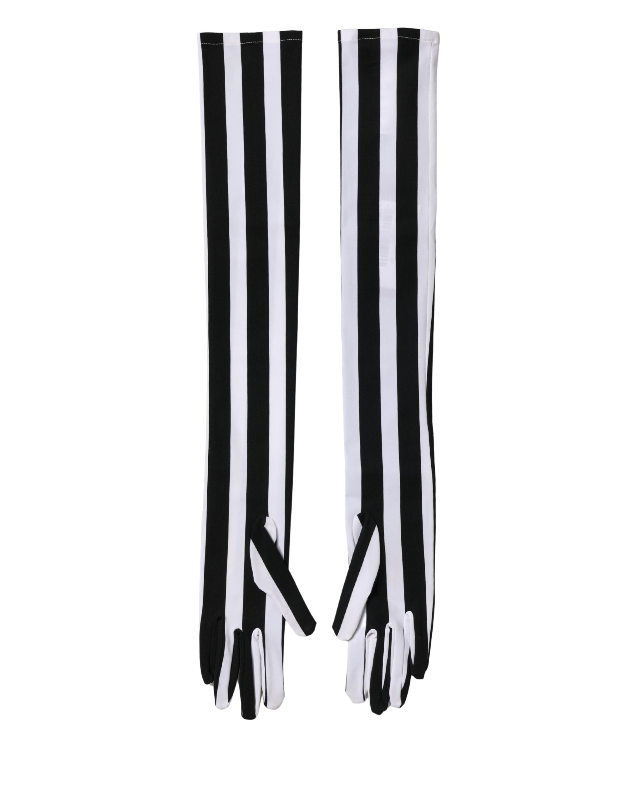 Dolce & Gabbana Black White Stripes Nylon Elbow Length Women Gloves