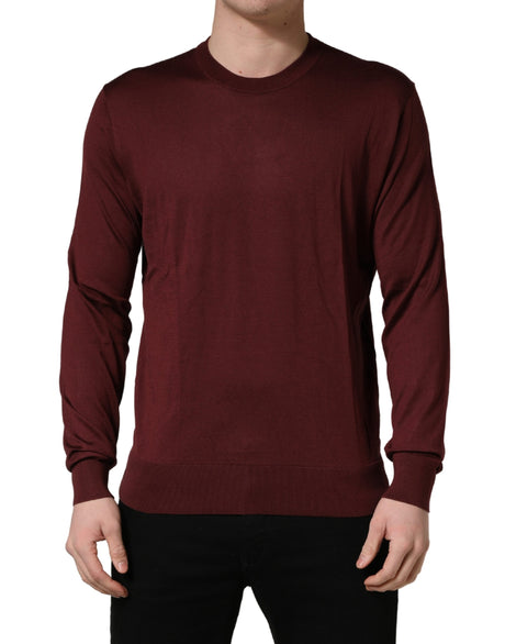 Dolce & Gabbana Maroon Silk Men Crew Neck Pullover Sweater