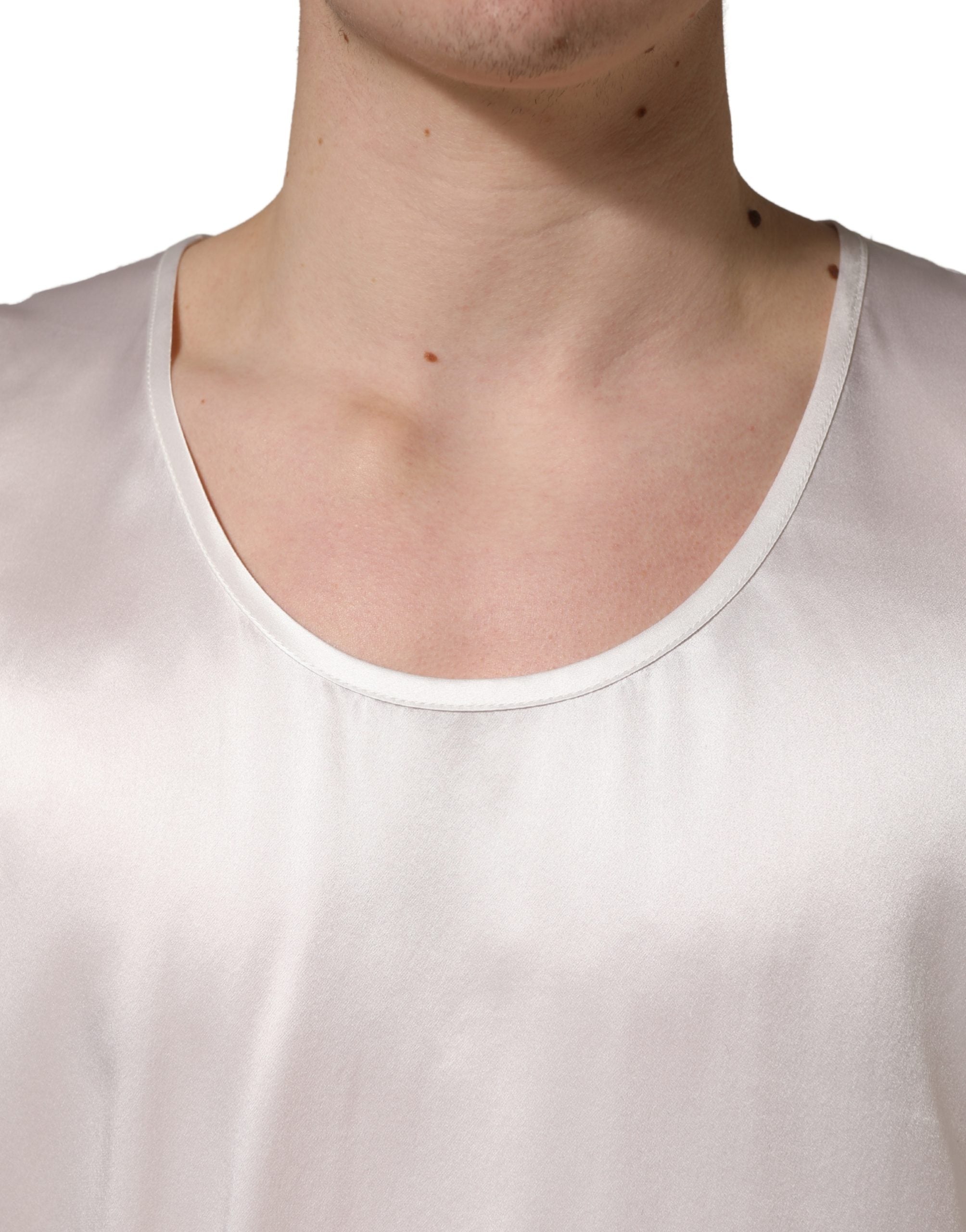 Dolce & Gabbana White Satin Polyester SleevelessTank T-shirt
