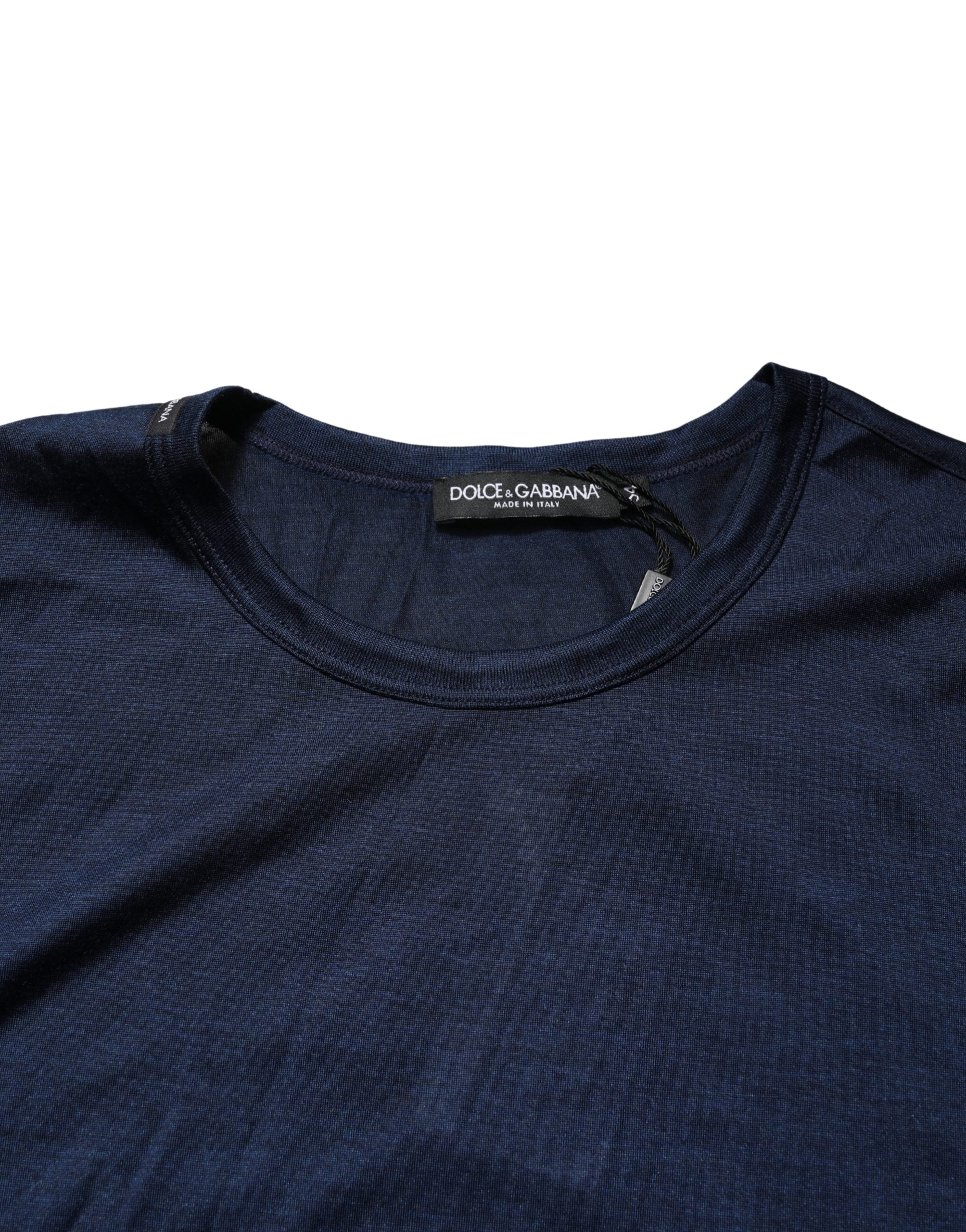 Dolce & Gabbana Dark Blue Silk Short Sleeve CrewNeck T-shirt