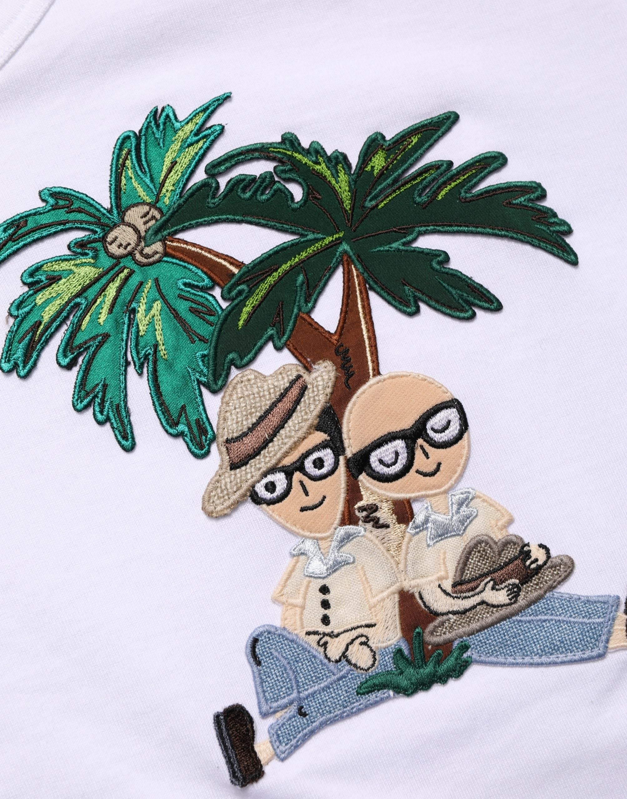 Dolce & Gabbana White Palm Embroidered Men Crew Neck T-shirt