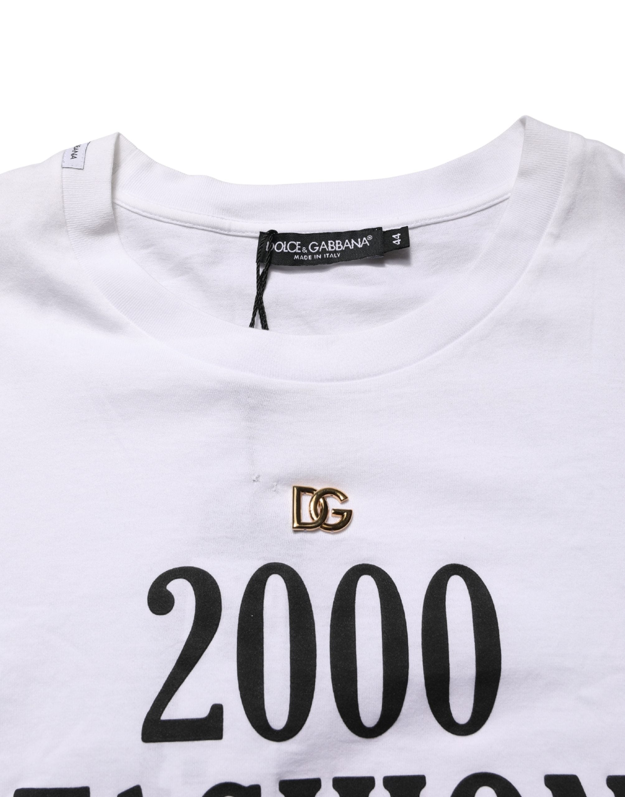 Dolce & Gabbana White Graphic Print DG Men Crew Neck T-shirt