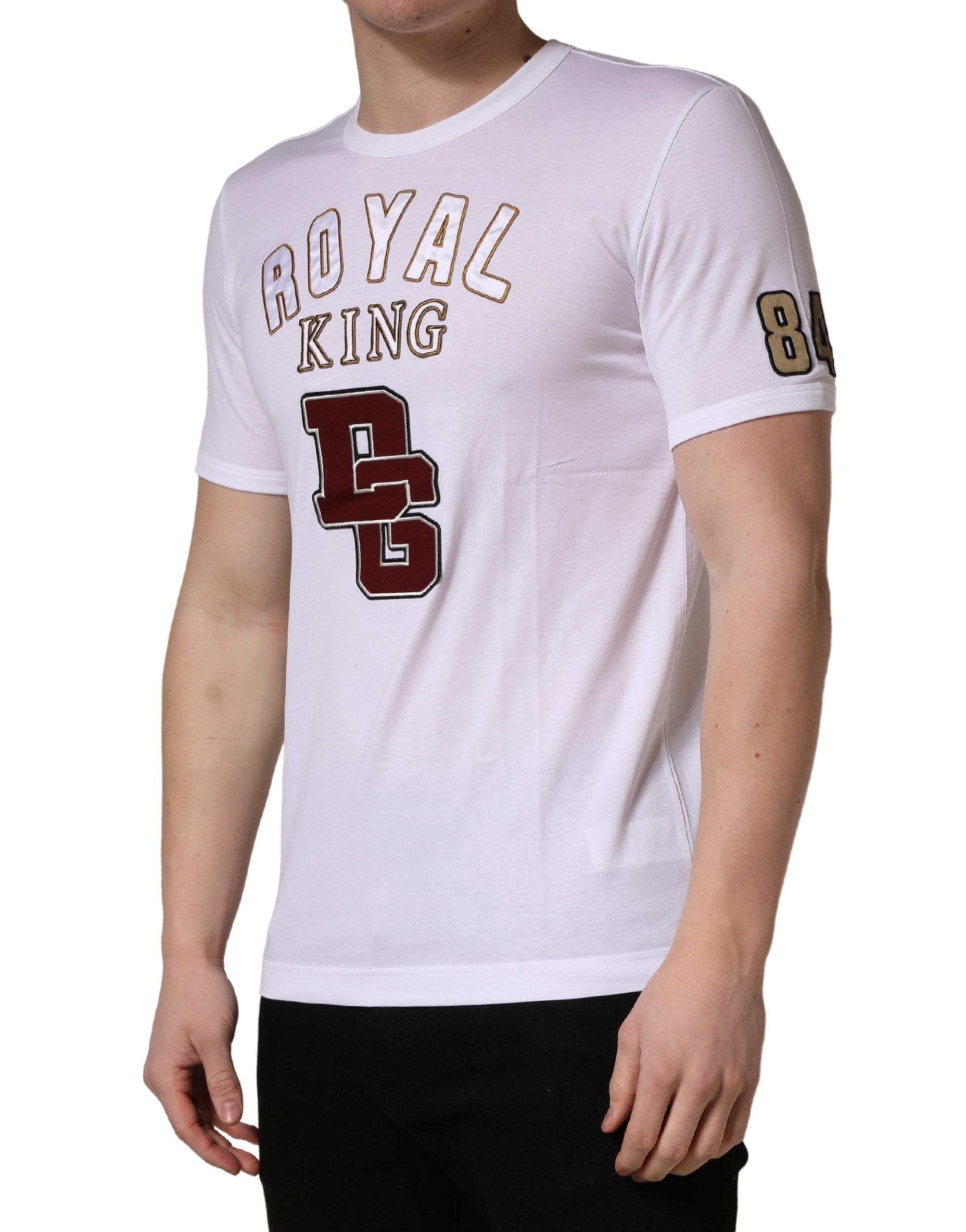 Dolce & Gabbana White DG King Royal Crew Neck Cotton  T-shirt