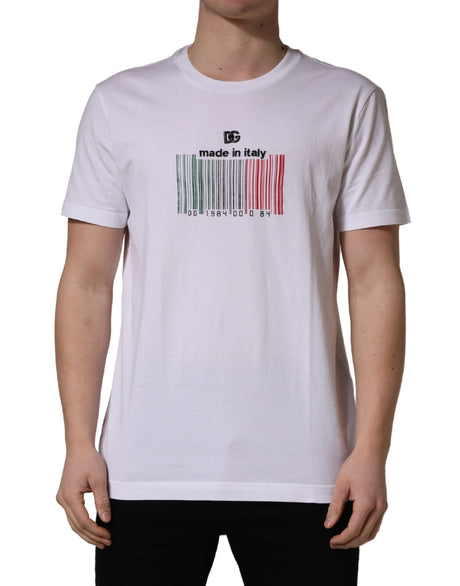 Dolce & Gabbana White Barcode Print Cotton Crew Neck T-shirt