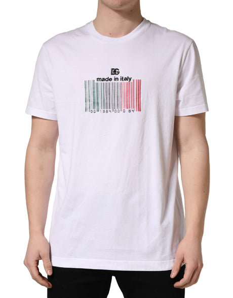Dolce & Gabbana White Barcode Cotton Crew Neck Men T-shirt