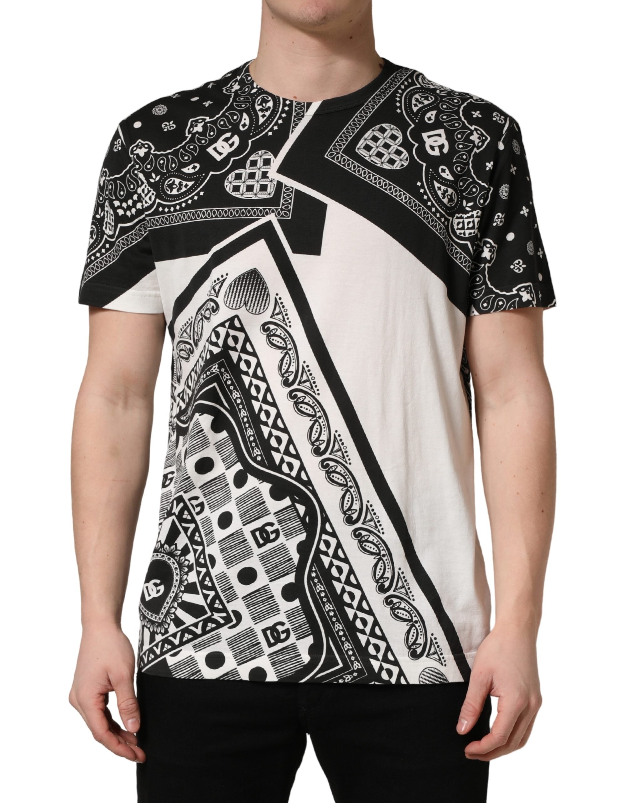 Dolce & Gabbana Black White Bandana Cotton Crew Neck  T-shirt