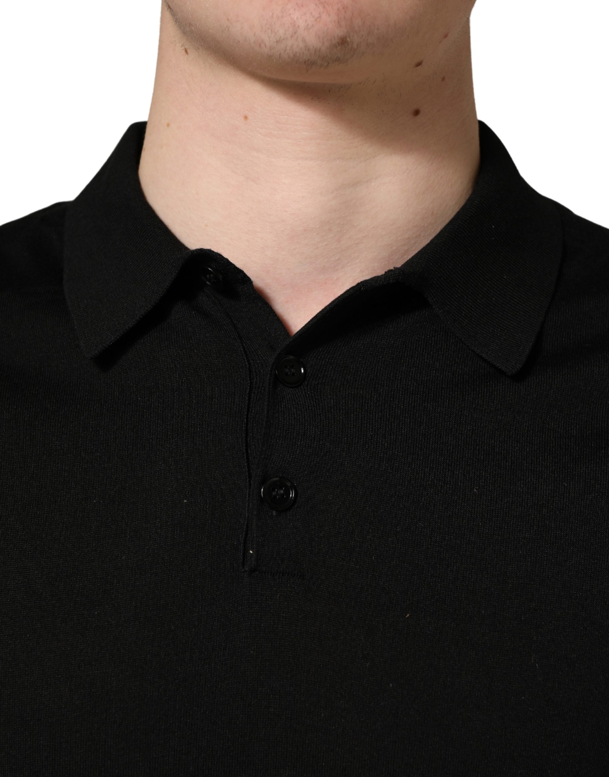 Dolce & Gabbana Black Wool Short Sleeves Men Polo  T-shirt