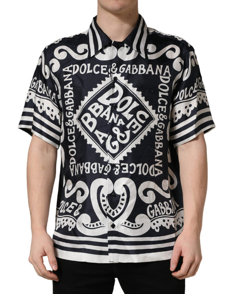 Dolce & Gabbana Black White Marina Print Silk Hawaii Shirt