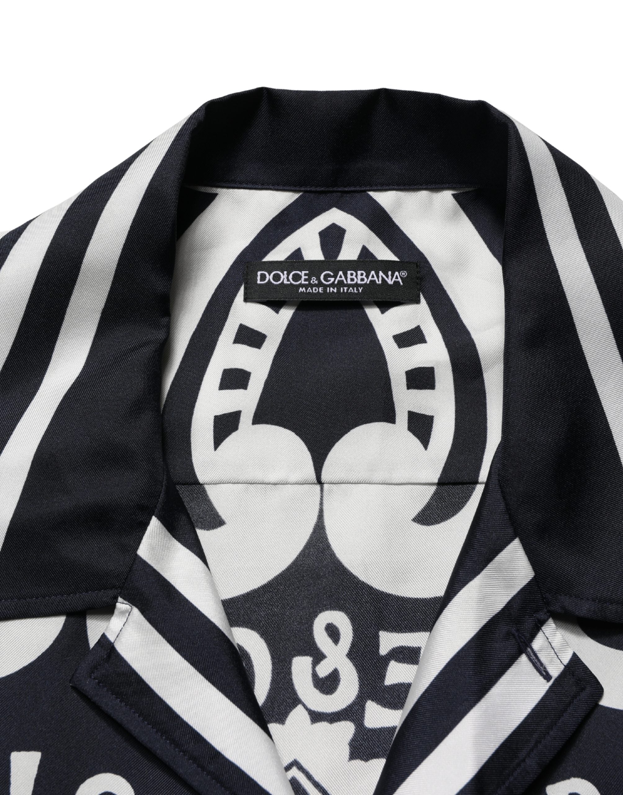 Dolce & Gabbana Black White Marina Print Silk Hawaii Shirt
