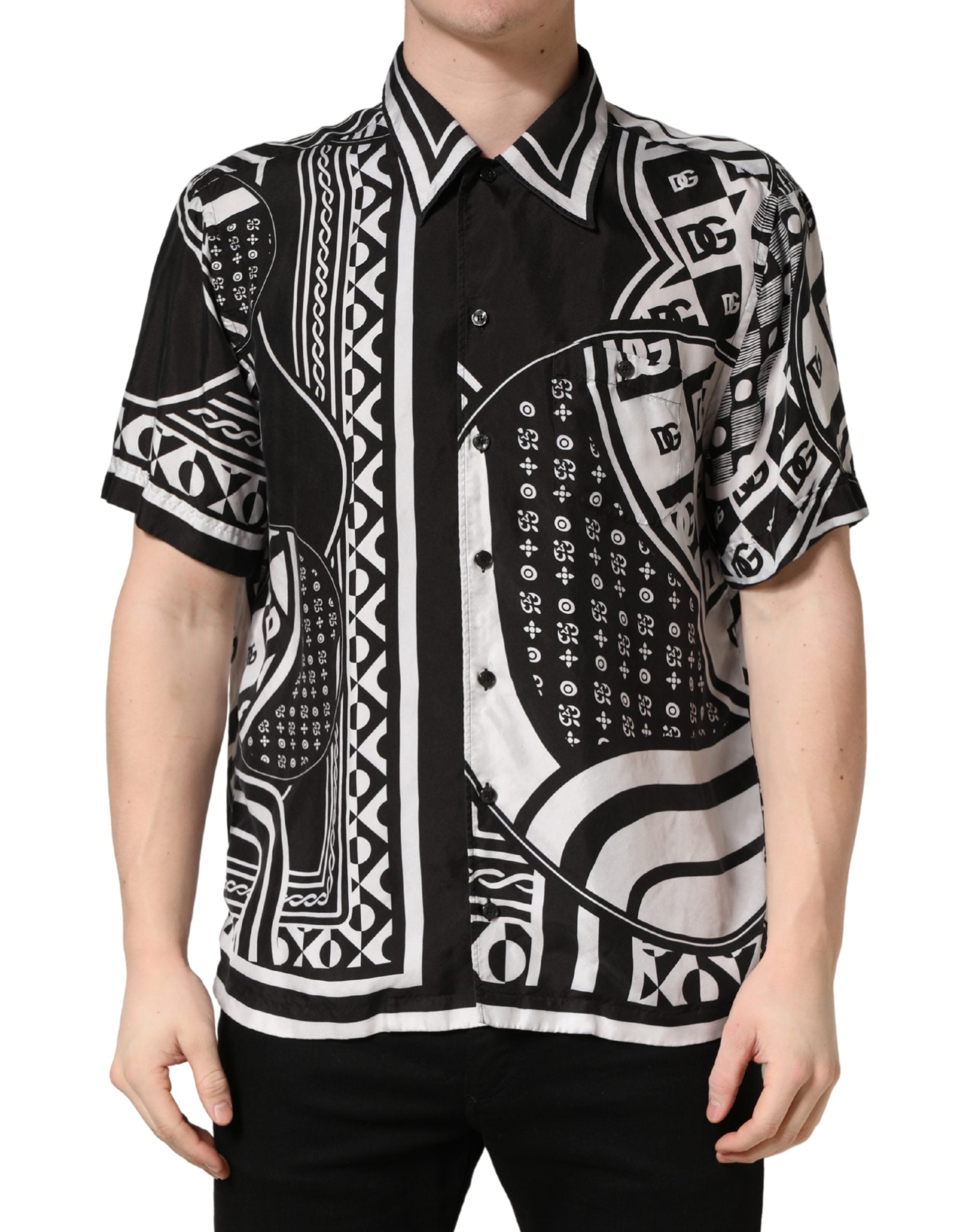 Dolce & Gabbana Black White Bandana Print Collared Shirt