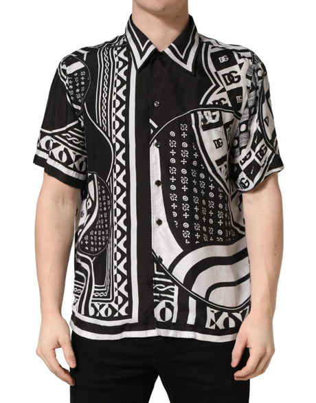 Dolce & Gabbana Black White Bandana Print Collared Shirt