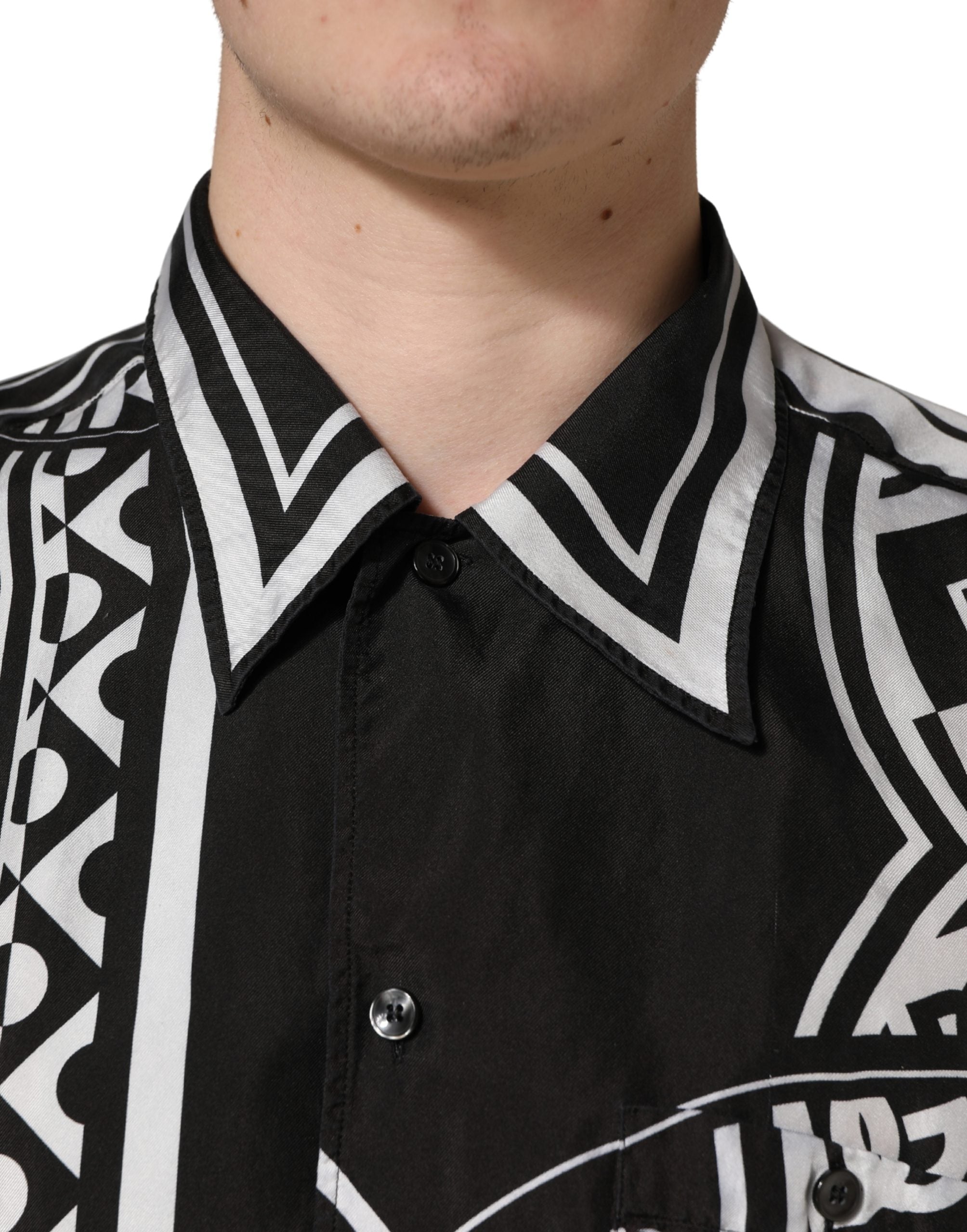 Dolce & Gabbana Black White Bandana Print Collared Shirt