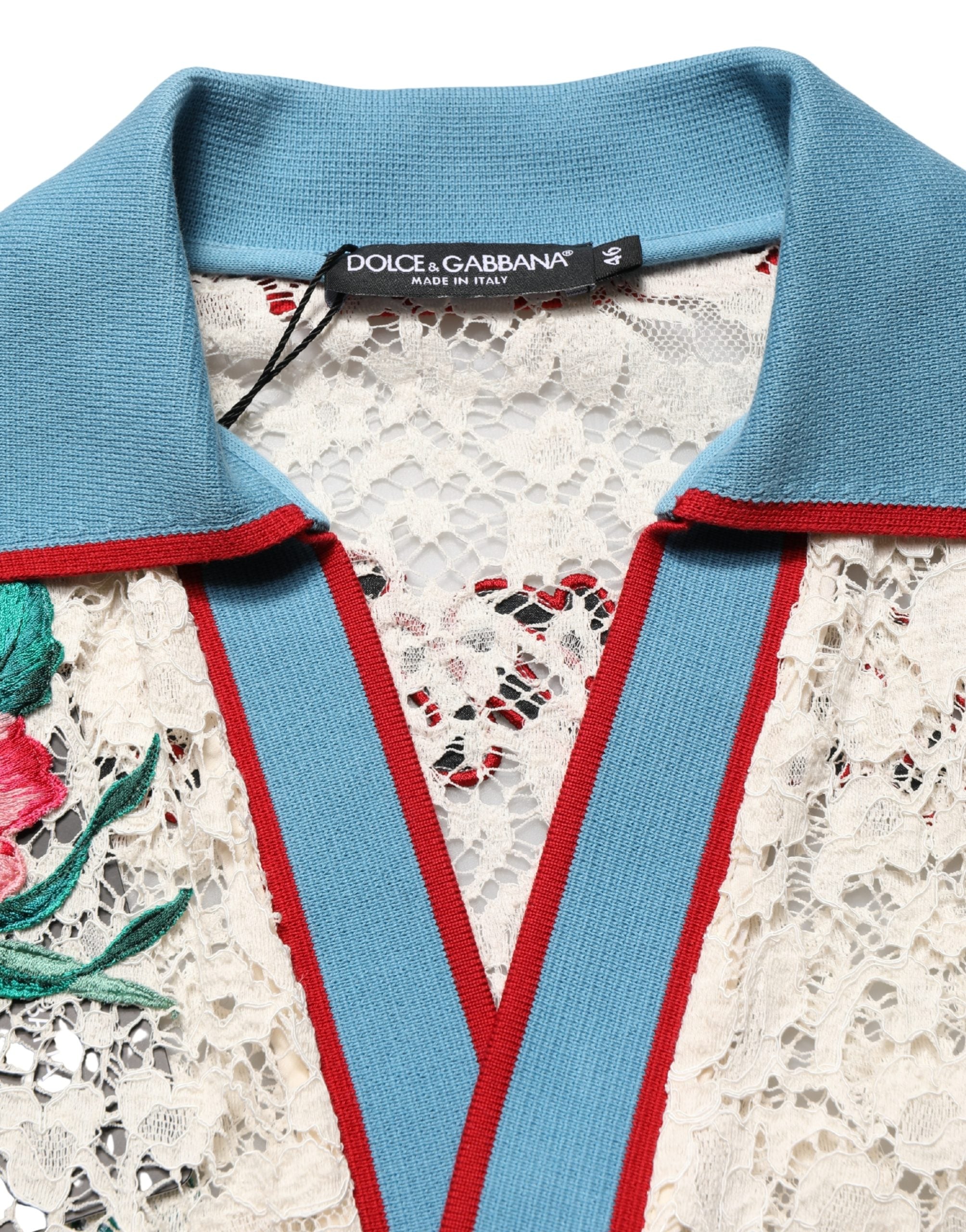 Dolce & Gabbana Beige Floral Tennis Club Lace Polo T-shirt