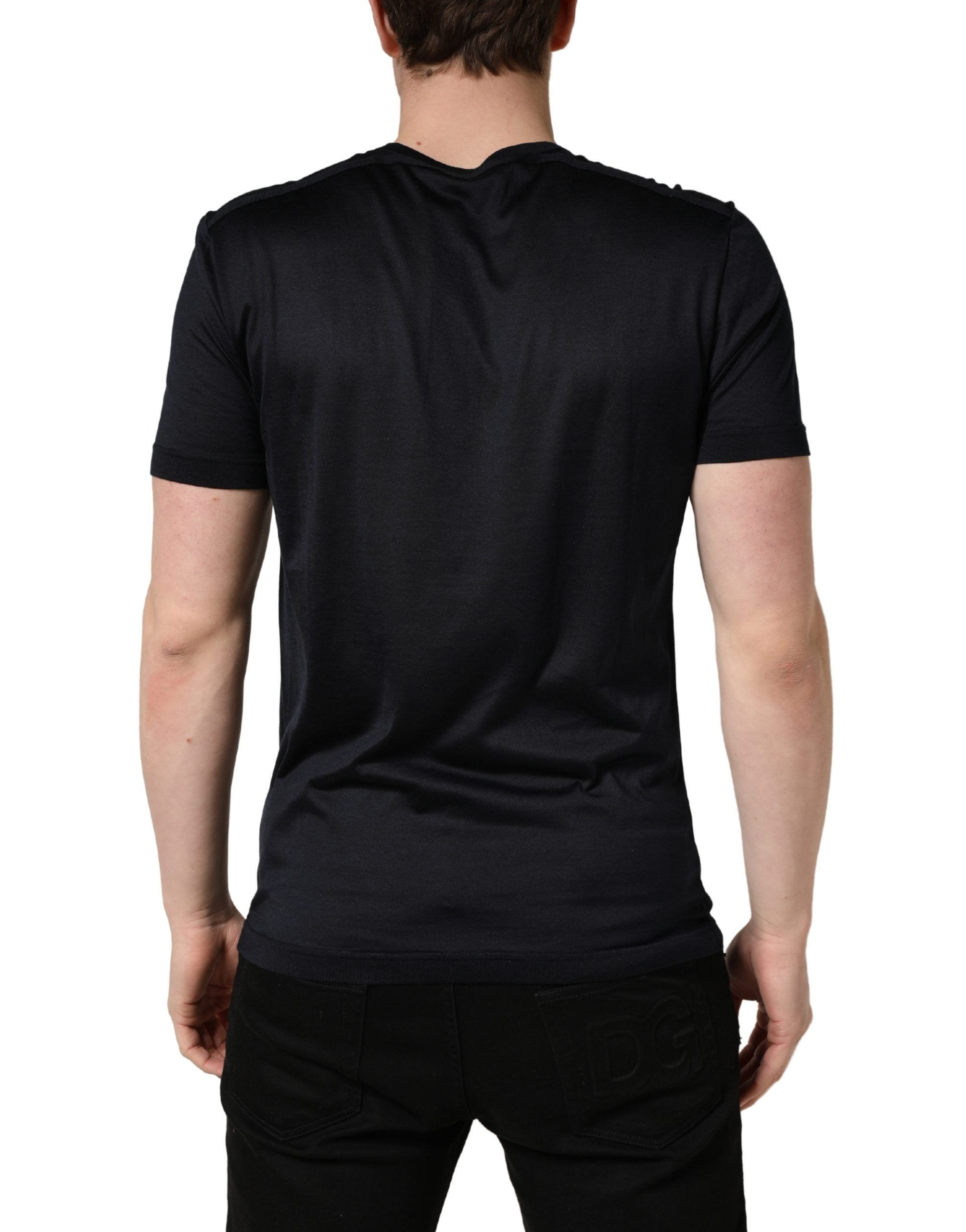 Dolce & Gabbana Dark Blue DG Logo Silk Men Crew Neck T-shirt