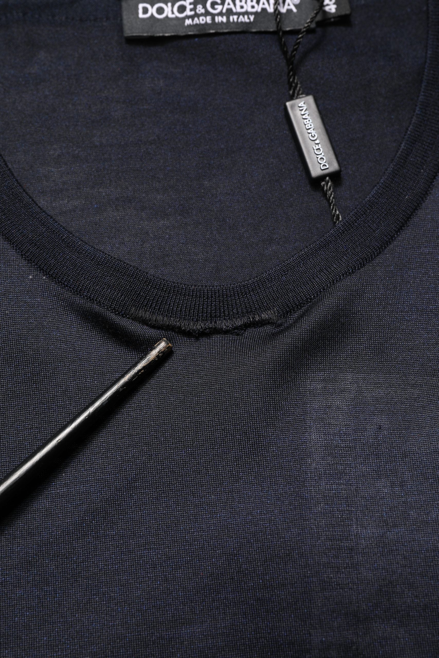 Dolce & Gabbana Dark Blue DG Logo Silk Men Crew Neck T-shirt