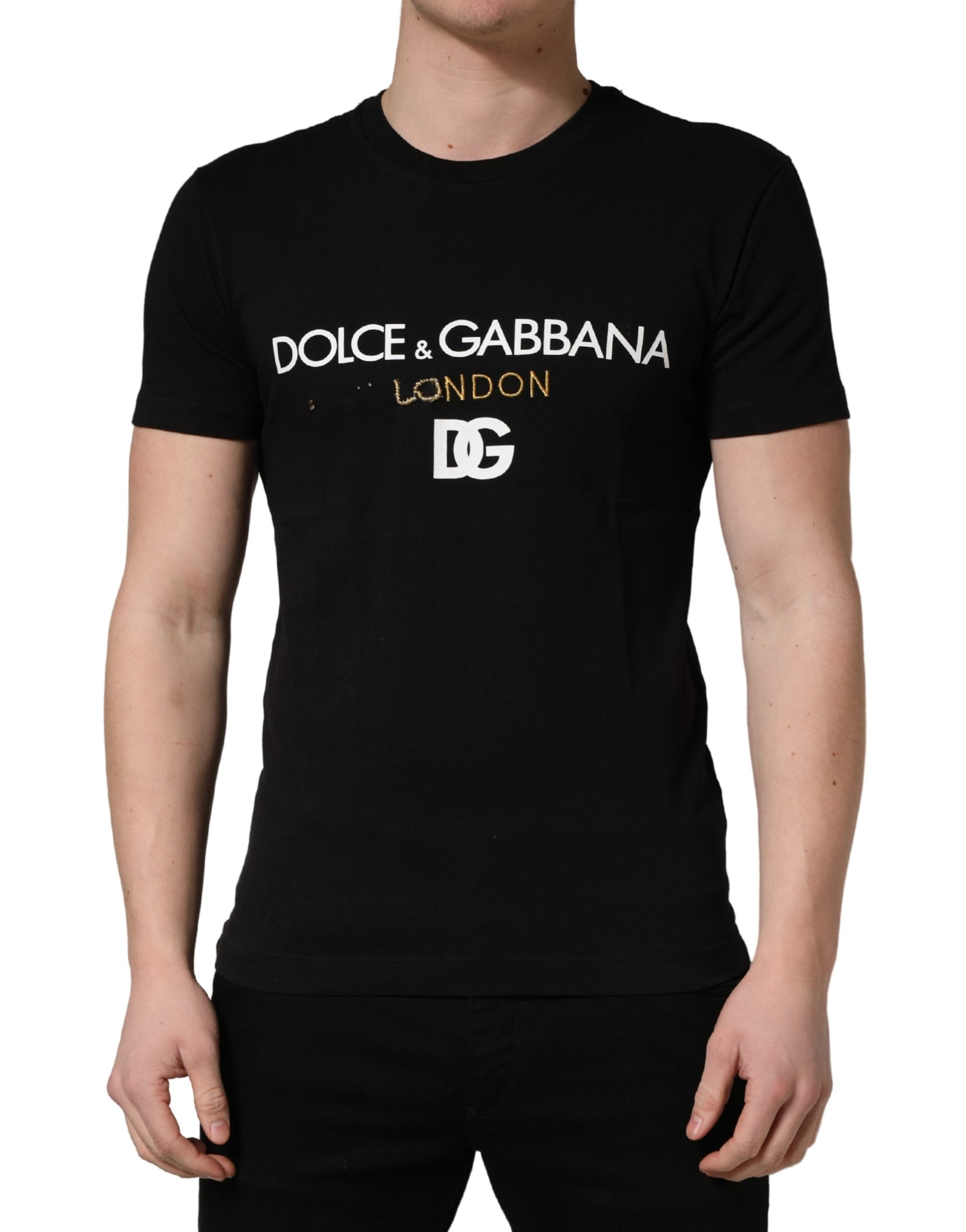 Dolce & Gabbana Black DG London Cotton Men Crew Neck  T-shirt