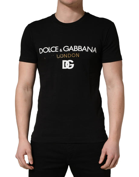 Dolce & Gabbana Black DG London Cotton Men Crew Neck  T-shirt