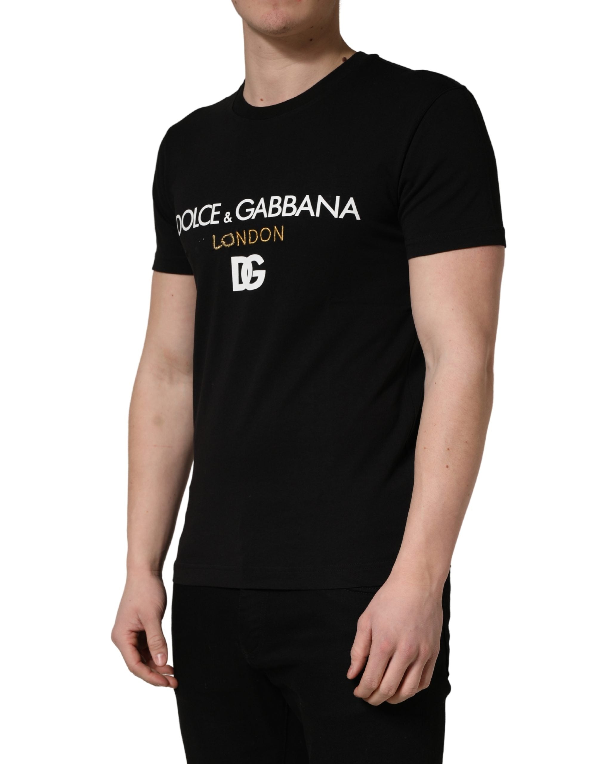 Dolce & Gabbana Black DG London Cotton Men Crew Neck  T-shirt