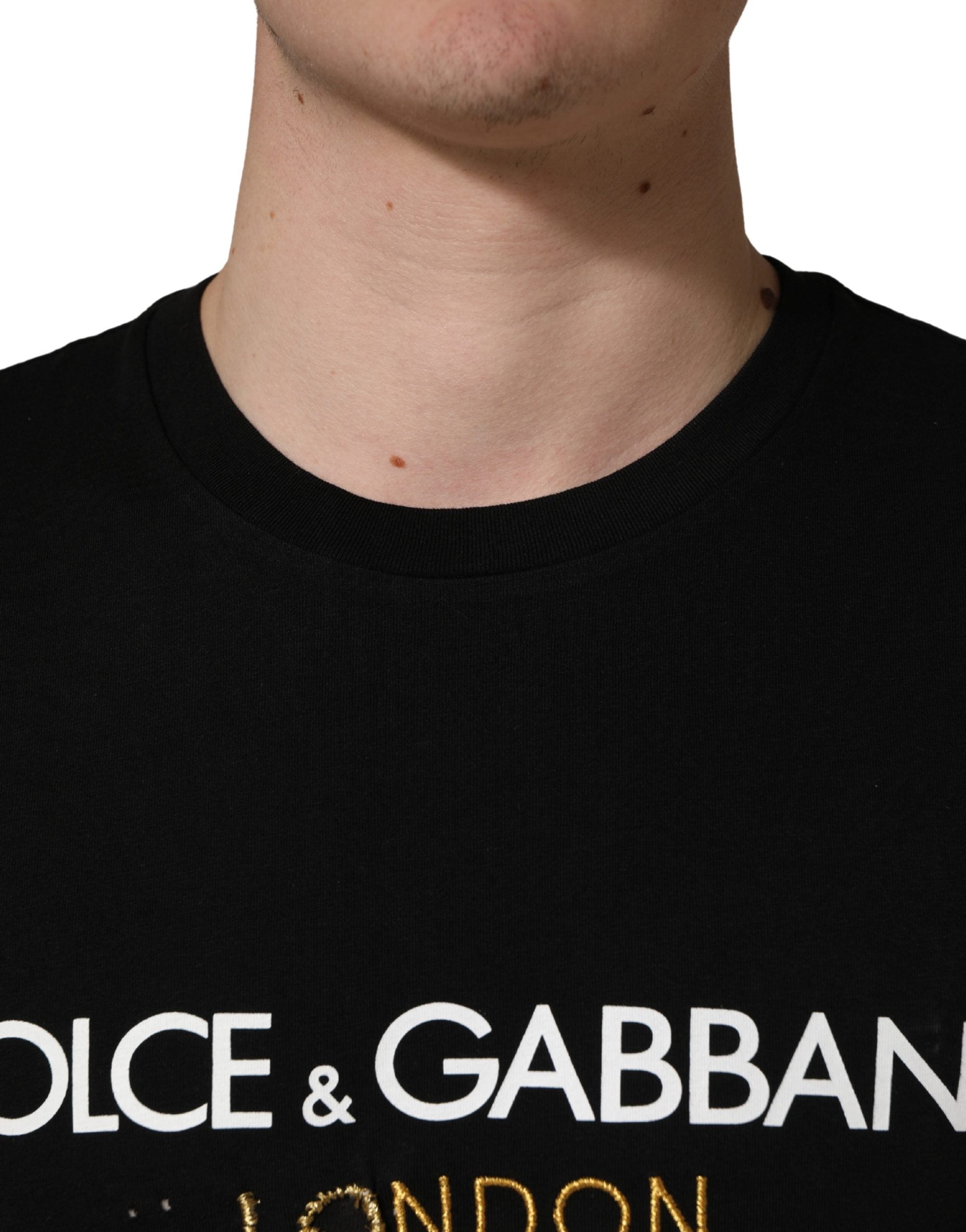 Dolce & Gabbana Black DG London Cotton Men Crew Neck  T-shirt