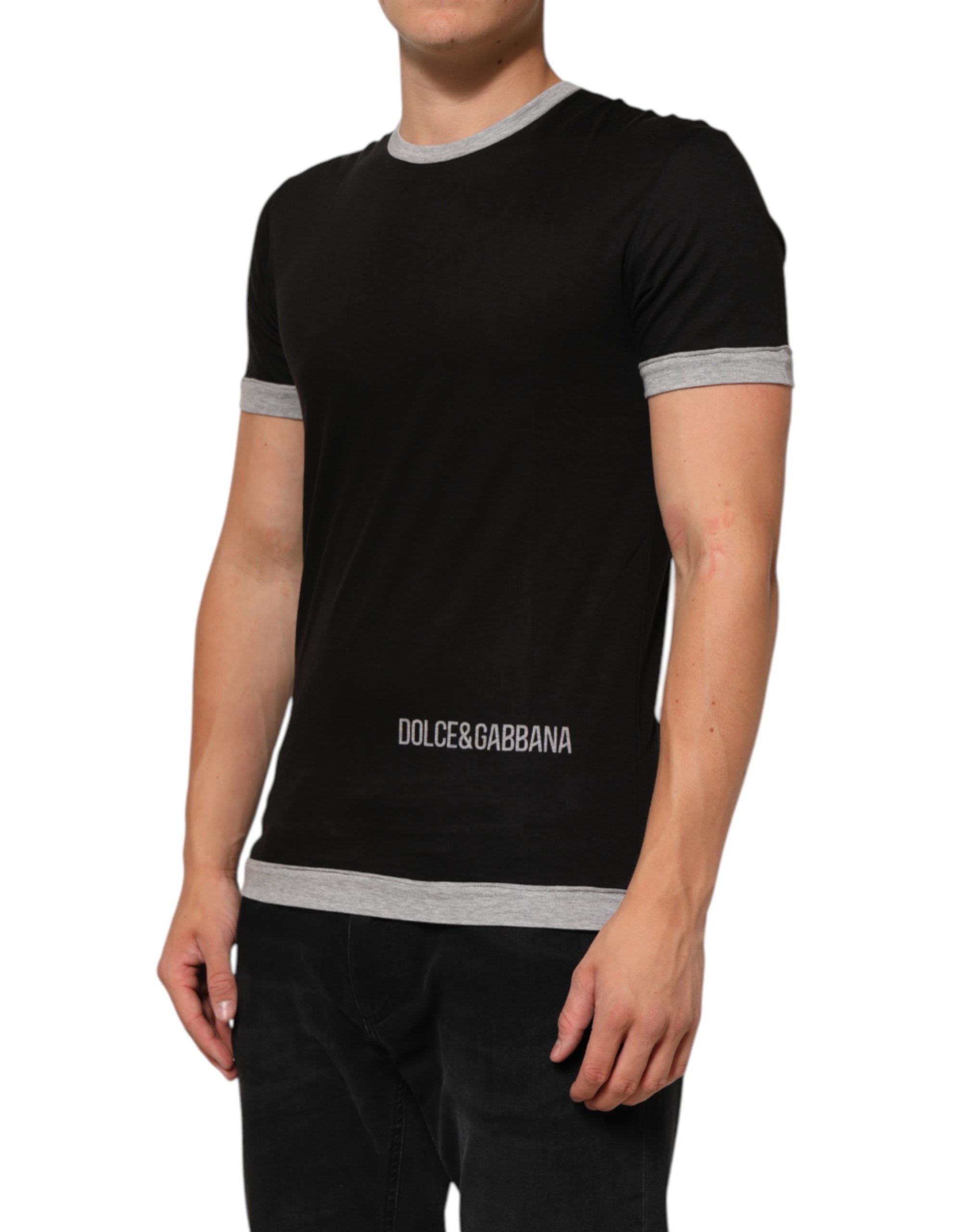 Dolce & Gabbana Black Two Tone DG Logo Print Cotton  T-shirt
