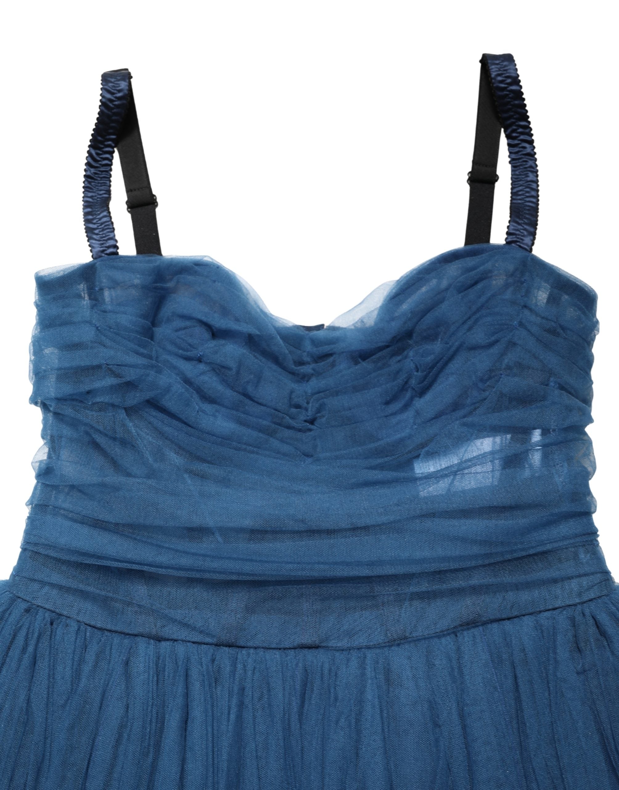 Dolce & Gabbana Blue Tulle Midi A-line Sleeveless Dress