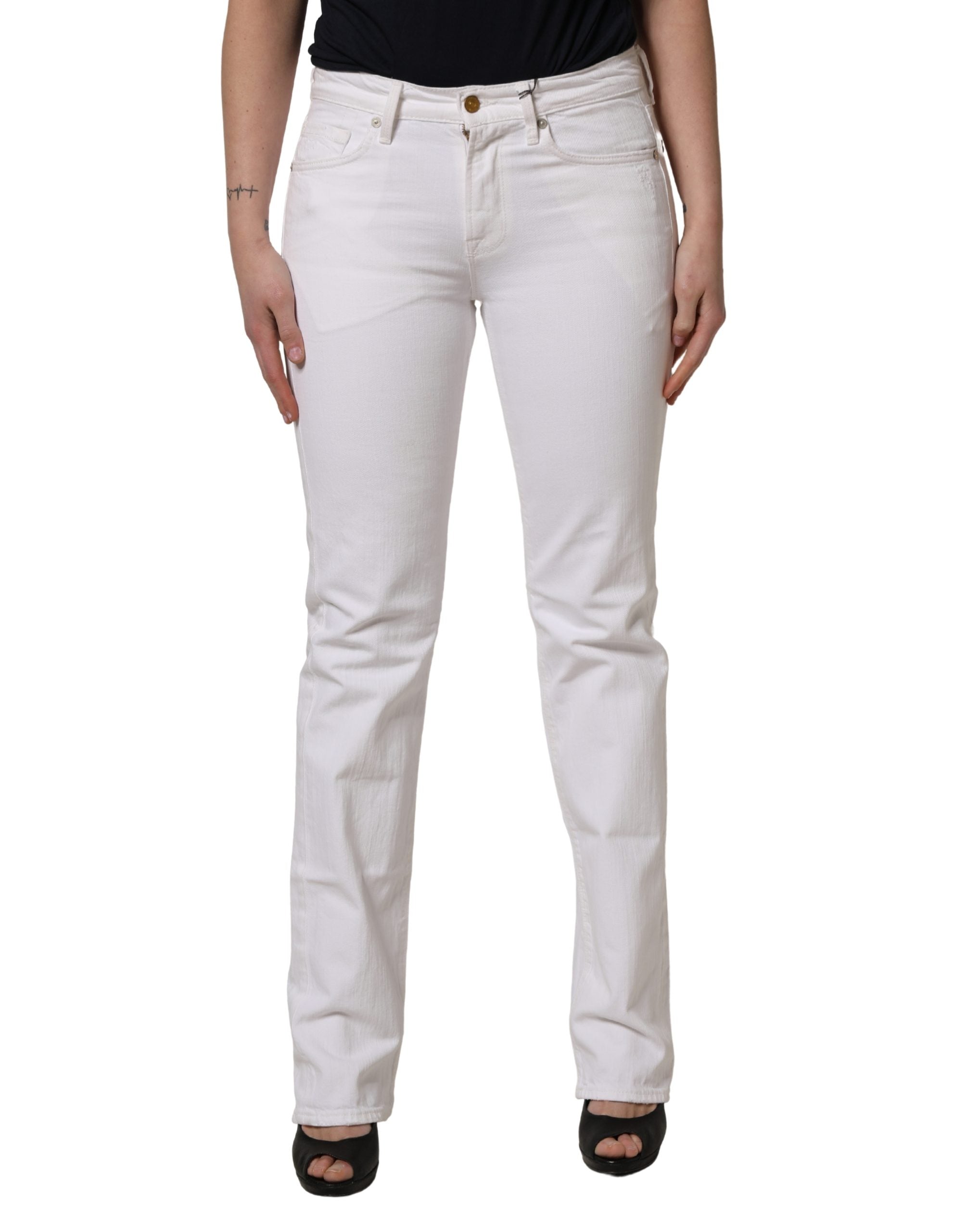 7 For All Mankind White Mid Waisted Skinny Denim Trouser Jeans